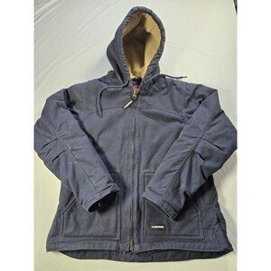 Berne Ladies L Hooded Insulated Work Jacket Blue Fleece Lined Heavy Duty Coat